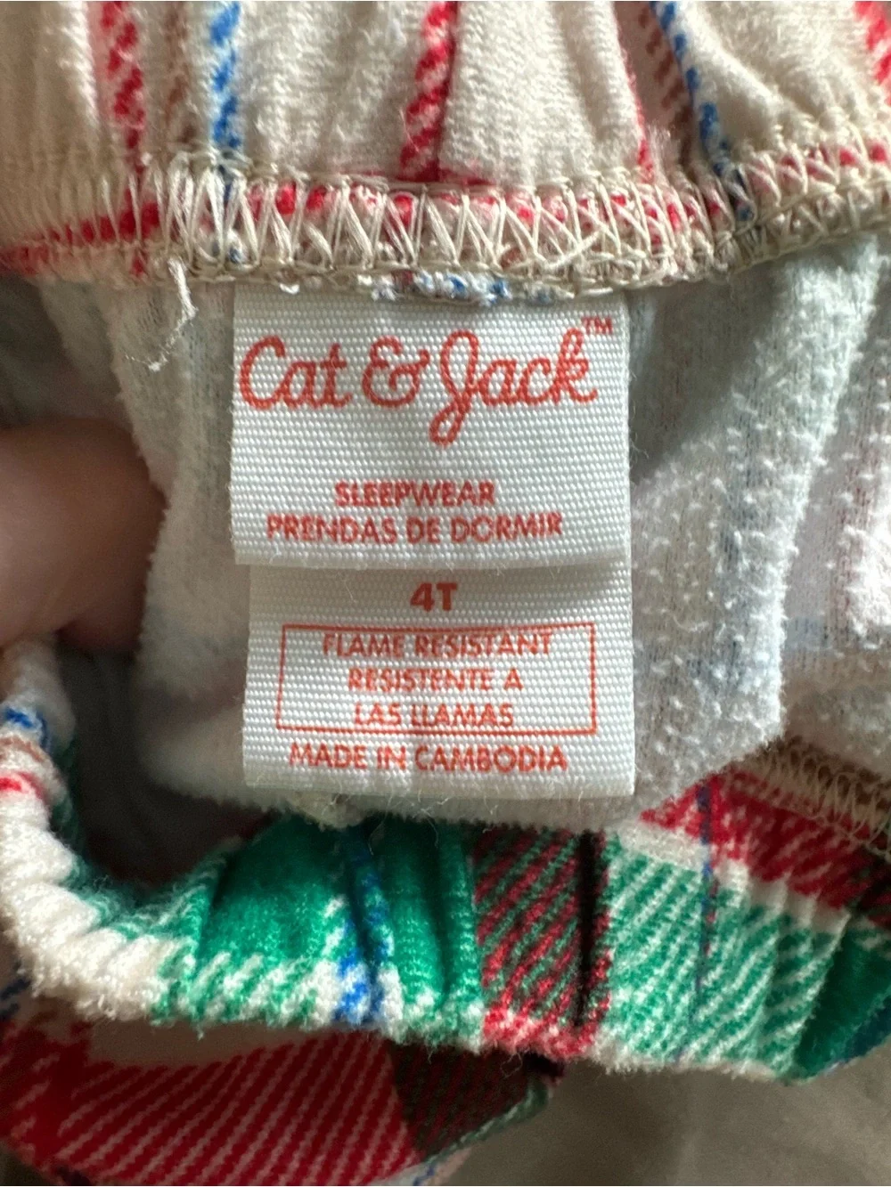 Cat & Jack Cream Red Green Plaid Toddler 2-Piece Pajama Set